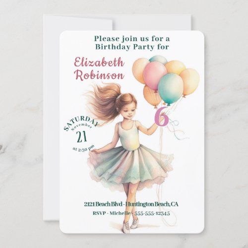  Ballerina Birthday Party Invitation