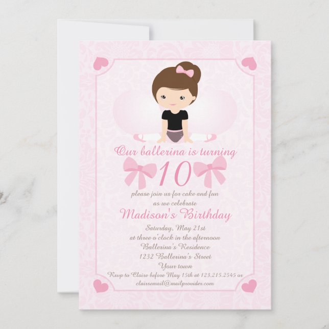 Ballerina Birthday Party Invitation (Front)