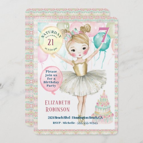  Ballerina Birthday Party Invitation