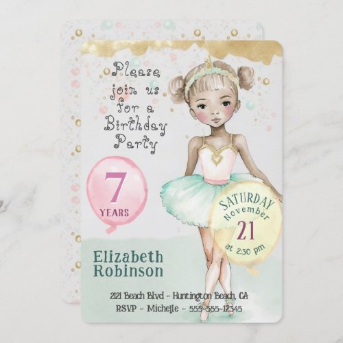  Ballerina Birthday Party Invitation