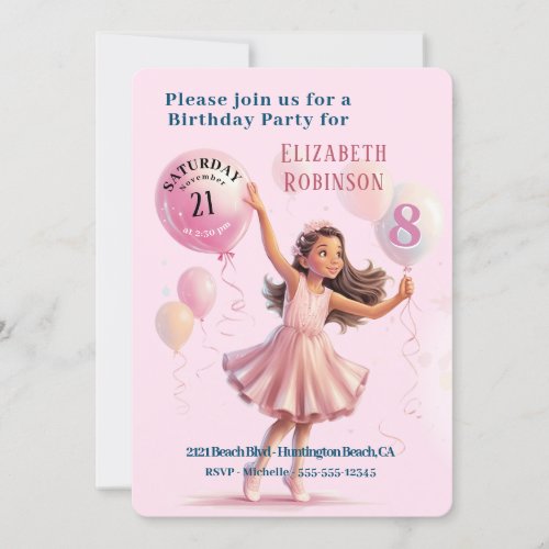  Ballerina Birthday Party Invitation