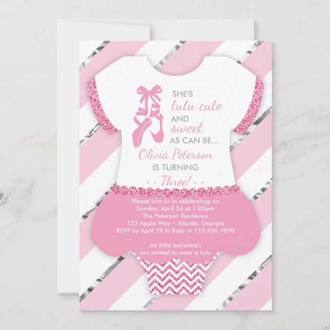 Ballerina Birthday Party Invitation, Tutu, Pink Invitation (Front)