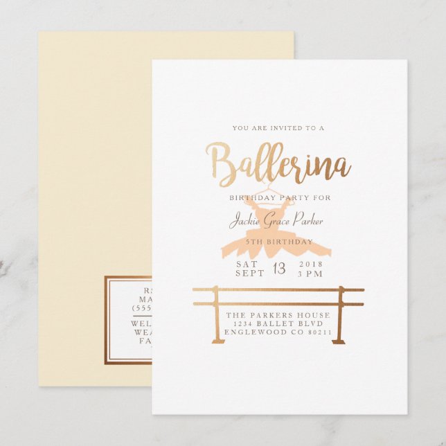 Ballerina Birthday Party Invite (Front/Back)