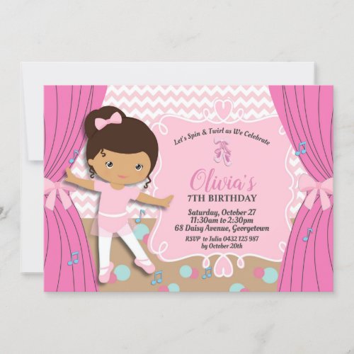 Ballerina Birthday Pink Tutu Ballet Shoes Dance Invitation