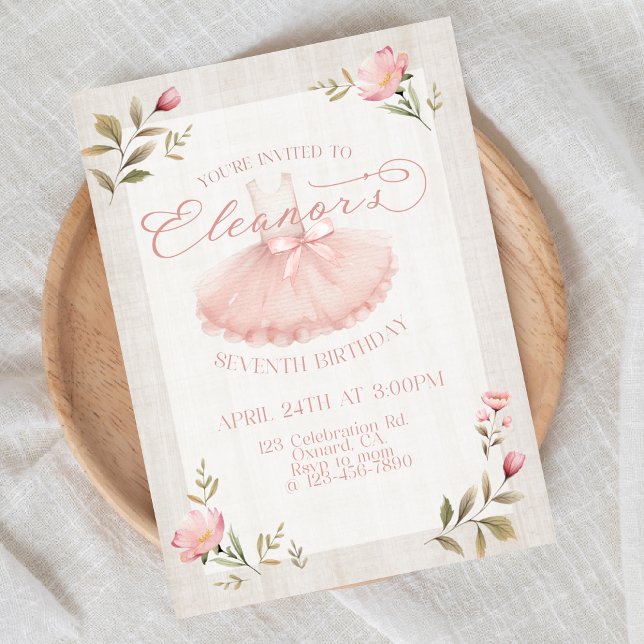 Ballerina Birthday, Tutu, Pink Tutu, Girl Birthday Invitation (Creator Uploaded)