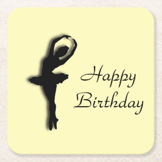 Ballerina Birthday Yellow Square Paper Coaster
