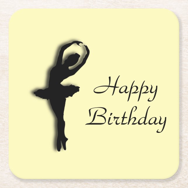 Ballerina Birthday Yellow Square Paper Coaster (Front)