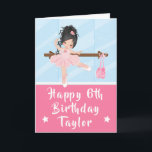 Ballerina Black Hair Girl Pink Happy Birthday Card<br><div class="desc">An adorable black haired ballerina in a pink tutu performing ballet beside a ballet barre in front of a mirror.
Graphics by MUJKA and PrettyGrafik</div>