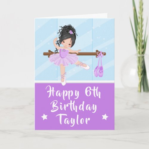 Ballerina Black Hair Girl Purple Happy Birthday Ca Card