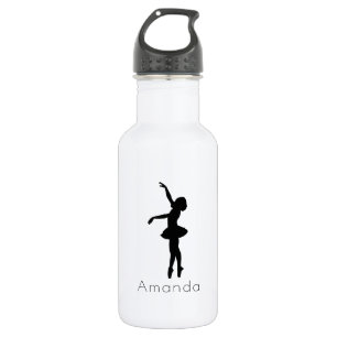 Ballerina Black Silhouette Personalized Stainless Steel Water Bottle