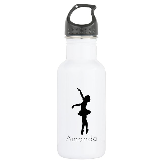 Ballerina Black Silhouette Personalized Stainless Steel Water Bottle (Front)