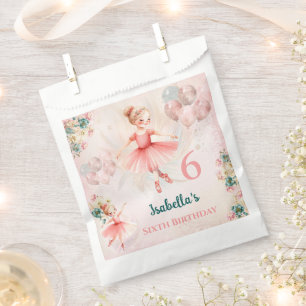 Ballerina Blond Pink Teal Floral Girly Birthday Favor Bag