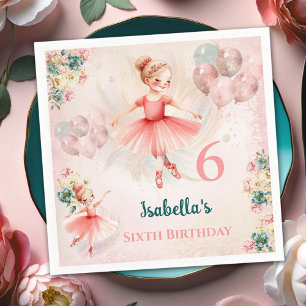 Ballerina Blond Pink Teal Floral Girly Birthday Napkins