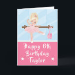 Ballerina Blonde Hair Girl Pink Happy Birthday Car Card<br><div class="desc">An adorable blonde haired ballerina in a pink tutu performing ballet beside a ballet barre in front of a mirror.
Graphics by MUJKA and PrettyGrafik</div>