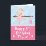 Ballerina Blonde Hair Girl Pink Happy Birthday Car Card<br><div class="desc">An adorable blonde haired ballerina in a pink tutu performing ballet beside a ballet barre in front of a mirror.
Graphics by MUJKA and PrettyGrafik</div>