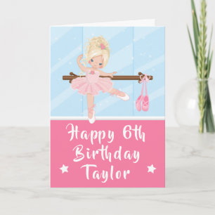 Ballerina Blonde Hair Girl Pink Happy Birthday Car Card