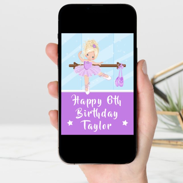Ballerina Blonde Hair Girl Purple Happy Birthday Card (Front Digital)