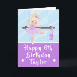 Ballerina Blonde Hair Girl Purple Happy Birthday Card<br><div class="desc">An adorable blonde haired ballerina in a purple tutu performing ballet beside a ballet barre in front of a mirror.
Graphics by MUJKA and PrettyGrafik</div>