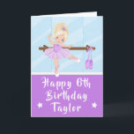 Ballerina Blonde Hair Girl Purple Happy Birthday Card<br><div class="desc">An adorable blonde haired ballerina in a purple tutu performing ballet beside a ballet barre in front of a mirror.
Graphics by MUJKA and PrettyGrafik</div>