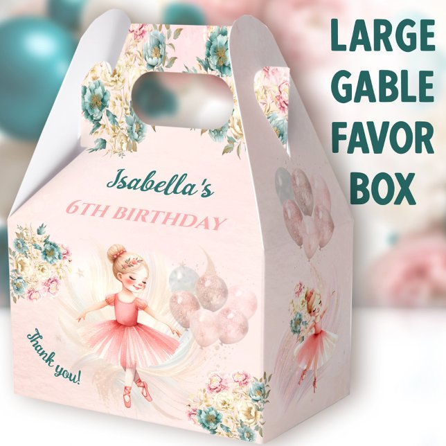 Ballerina Blonde Pink Floral Girl Birthday Large Favor Boxes (Ballerina Blonde Large Gable Favor Boxes - You can choose from 3 sizes of these gable favor boxes)