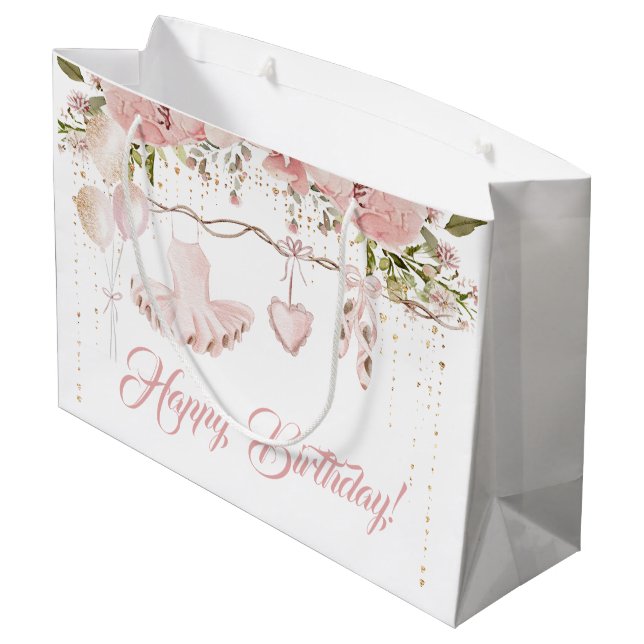 Ballerina blush pink tutu birthday party ballet  large gift bag (Back Angled)