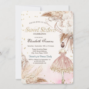 Ballerina Boho Flowers Rose Gold Sweet 16 Invitation