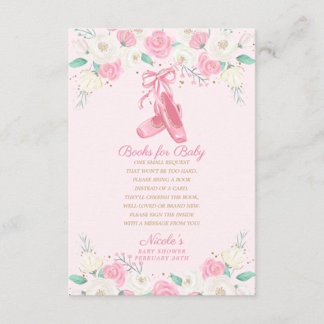 Ballerina Bring a Book Request Books For Baby Enclosure Card (Front)