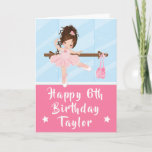 Ballerina Brown Hair Girl Pink Happy Birthday Card<br><div class="desc">An adorable brown haired ballerina in a pink tutu performing ballet beside a ballet barre in front of a mirror.
Graphics by MUJKA and PrettyGrafik</div>