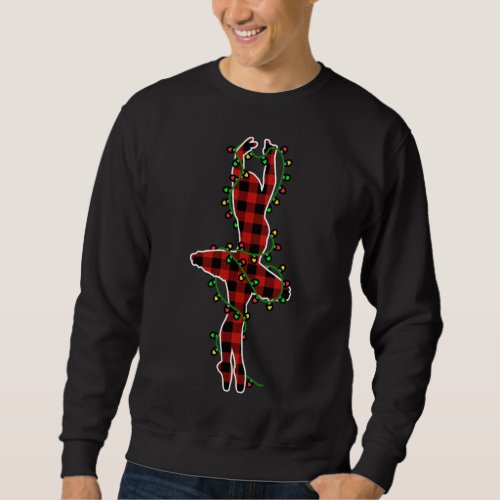 Ballerina Buffalo Plaid With Christmas Lights Ball Sweatshirt