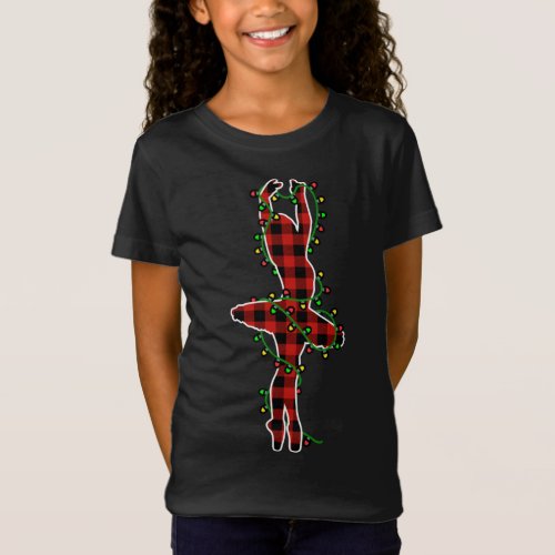 Ballerina Buffalo Plaid With Christmas Lights Ball T_Shirt