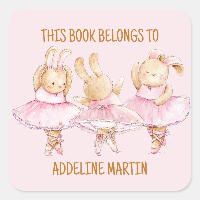 Ballerina Bunnies Dance Pink Child's Bookplate  (Front)