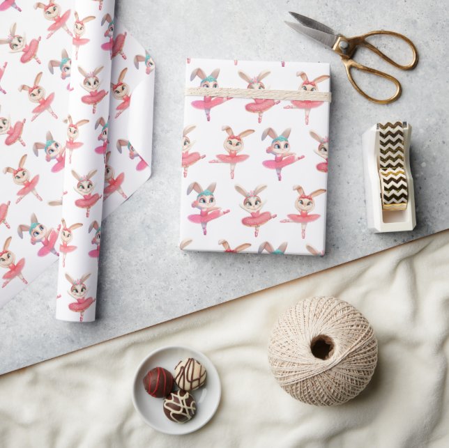 Ballerina Bunnies In Pink Tutus Wrapping Paper (Crafts)