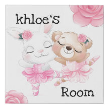 Ballerina Bunny and Bear Faux Canvas Print