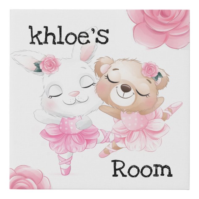 Ballerina Bunny and Bear Faux Canvas Print (Front)