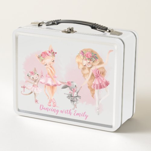 Ballerina Bunny and Cats Dancing Metal Lunch Box