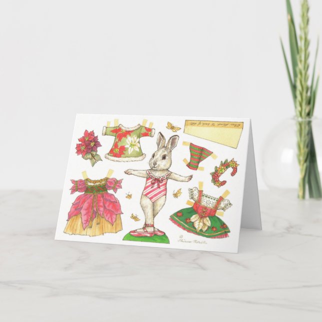 Ballerina Bunny Christmas paper doll card (Front)