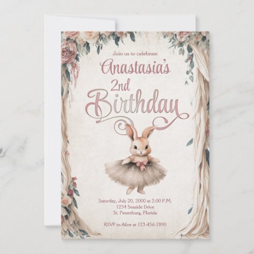 Ballerina Bunny Girl Birthday Invitation