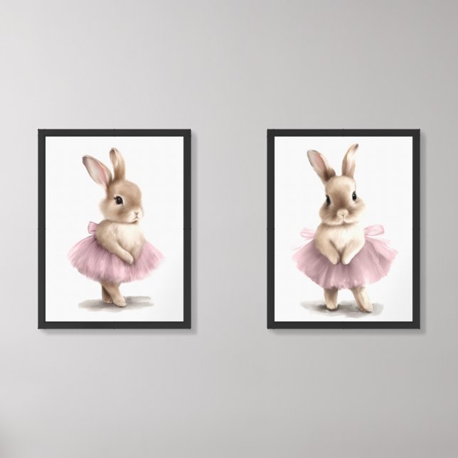 Ballerina Bunny Nursery Art Print Animal Ballet Wall Art Sets (Front)