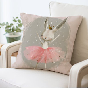 Ballerina Bunny Pillow, Pink Tutu Rabbit Throw Pillow