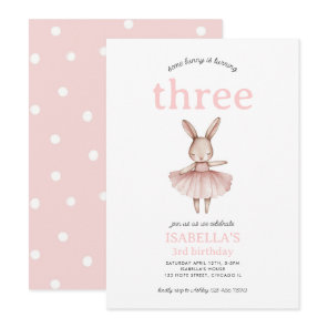 Ballerina Bunny Pink Rabbit Cute Girl 3rd Birthday Invitation