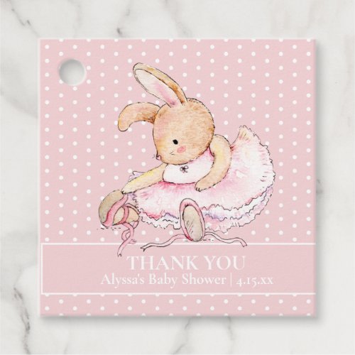 Ballerina Bunny Pink Tutu Polka Dots Baby Shower Favor Tags