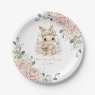 Ballerina Bunny Rabbit Blush 1st 2nd 5th Birthday Paper Plates