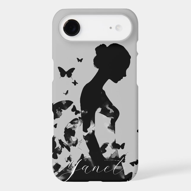 Ballerina Butterflies Silhouette Modern Name Case-Mate iPhone Case (Back)