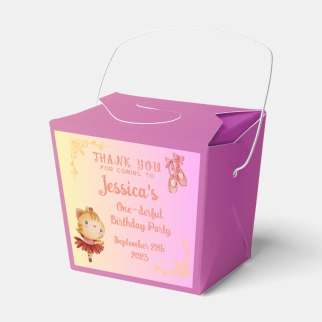 Ballerina Cat Kids Birthday Party Favor Boxes (Front Side)
