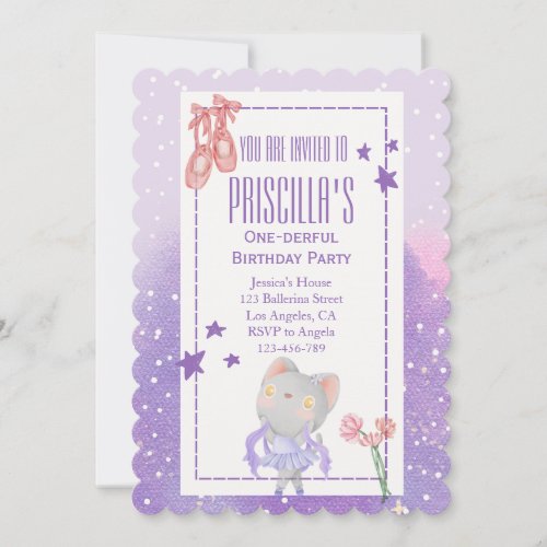 Ballerina Cat Kids Birthday Party Invitation