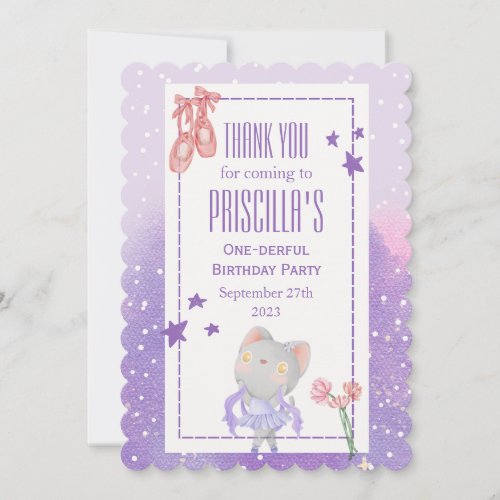 Ballerina Cat Kids Birthday Party Thank You Card