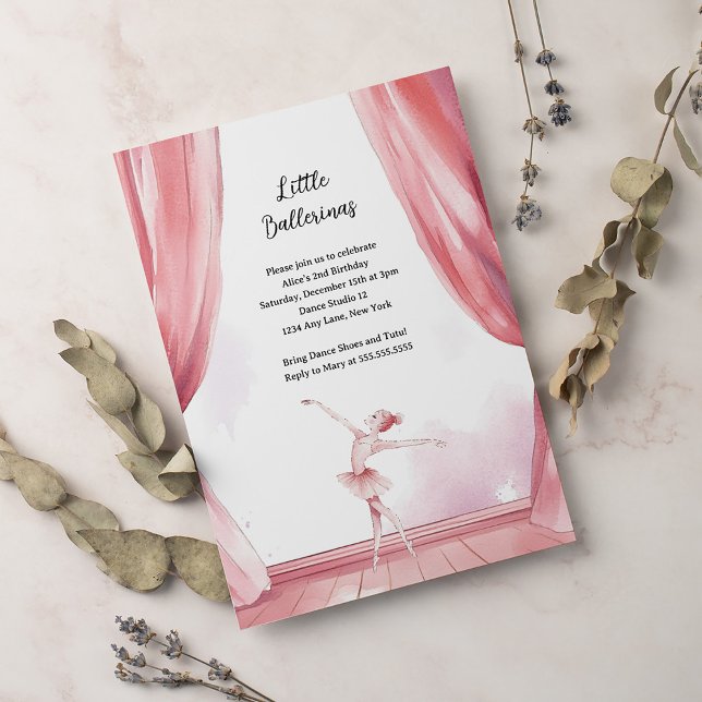 Ballerina Center Stage Kids Birthday Party Invitation (Creator Uploaded)
