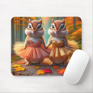 Ballerina Chipmunks On a Fall Tree Stump Mouse Pad