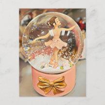 Ballerina Christmas Snow Globe Postcard