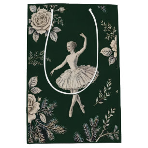 Ballerina Christmas Toile - Hunter Green Medium Gift Bag